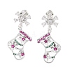 Christmas Socking & Snowflake Brass Pave Colorful Cubic Zirconia Dangle Stud Earrings for Women EJEW-M257-03P-1