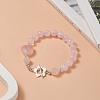 Natural Rose Quartz Heart Beaded Bracelet with Alloy Flower Clasps for Women BJEW-TA00248-5