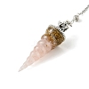Resin Dowsing Pendulum Pendants with Natural & Synthetic Gemstone Chips inside and Iron Chain & Alloy Caps GG-CBAEAD2-01-4