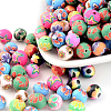 Handmade Flower Pattern Polymer Clay Round Beads CLAY-CJ0001-10-1