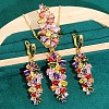Leaf Brass Cubic Zirconia Pendant Necklaces & Hoop Earrings & Rings Sets FS-WGD46EA-05-1