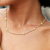 Bohemian Beach Vacation Brass Enamel Sunflower Handmade Link Chain Necklaces Women's Date Gift HM4276-2