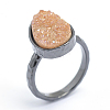 Electroplate Natural Druzy Quartz Crystal Finger Rings RJEW-I055-06B-RS-4