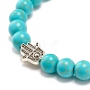 Round Synthetic Turquoise & Natural Lava Rock Stretch Bracelet BJEW-JB07470-04-4