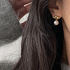 304 Stainless Steel and Glass-based Imitation Pearl Dangle Earrings for Women FS-WG0AE83-01-3
