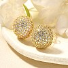 Half Round Brass Micro Pave Clear Cubic Zirconia Stud Earrings EJEW-C126-05G-2