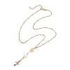 Natural Cultured Freshwater Pearl & Freshwater Shell Star & Brass Pave Colorful Cubic Zirconia Cross Pendant 304 Stainless Steel Cable Chain Y Necklaces NJEW-JN05365-4