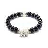 Natural Obsidian & Opalite Round Beads Energy Stretch Bracelet BJEW-JB06967-2
