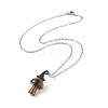 5Pcs 5 Style Natural Mixed Gemstone Mushroom with Witch Hat Pendant Necklaces Set NJEW-JN04198-4