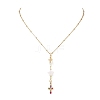 Natural Cultured Freshwater Pearl & Freshwater Shell Star & Brass Pave Colorful Cubic Zirconia Cross Pendant 304 Stainless Steel Cable Chain Y Necklaces NJEW-JN05365-2