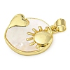 Rack Plating Brass Pave Shell Flat Round Heart Pendants KK-Z063-13G-01-2