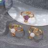 3Pcs Copper Wire Wrapped Round Natural Amethyst & Natural Aquamarine & Natural Rose Quartz Bead Finger Rings for Women RJEW-JR00808-2