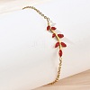 304 Stainless Steel Rhinestone Leaf Link Bracelets SA-CBA5F76-03G-01-2