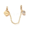 Brass Clear Cubic Zirconia European Safety Chains wtih Heart Charms KK-C085-15G-1