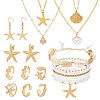 Ocean Theme Brass & 304 Stainless Steel Necklaces & Bracelets & 304 Stainless Steel Earring & Brass Cuff Rings Sets SJEW-PH00008-1