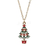 3Pcs 3 Styles Christmas Tree Bell Flower Alloy Enamel Pendant Necklaces for Women NJEW-JN05130-02-4