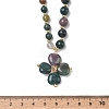 Saint Patrick's Day Natural Indian Agate Clover Pendant Round Beaded Necklaces with Brall Heart OT Clasps NJEW-G202-02G-01-5
