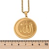 304 Stainless Steel Flat Round with Arabic Pendant Box Chain Necklaces for Women Men NJEW-R013-03G-5