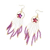 Star Glass Seed Beaded Dangle Tassel Earrings EJEW-MZ00777-03-4