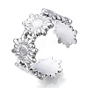 Non-Tarnish 304 Stainless Steel Flower Open Cuff Ring for Women RJEW-N040-29-1