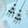 Woven Net/Web with Feather Alloy Pendant Decorations HJEW-JM02298-02-2