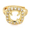 Rack Plating Square Brass Micro Pave Cubic Zirconia Adjustable Ring Components KK-Q819-11G-2