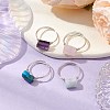 4Pcs 4 Styles Column Natural Apatite & Aquamarine & Amethyst & Rose Quartz Finger Rings Sets RJEW-TA00149-2