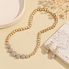 Brass Crystal Rhinestone Flat Round Link Chain Necklaces & Stud Dangle Earrings Sets for Women FS-WG8EC1E-01-4