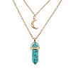 Natural Turquoise Cone Pendant Double Layer Necklace UX9990-31-1