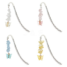 4Pcs 4 Style Butterfly Resin Charm Bookmarks with Natural Gemstone & Lampwork Beads AJEW-GO00001