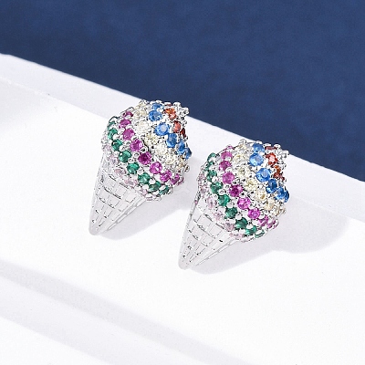 Brass Micro Pave Cubic Zirconia Stud Earrings EJEW-Q015-16P-1