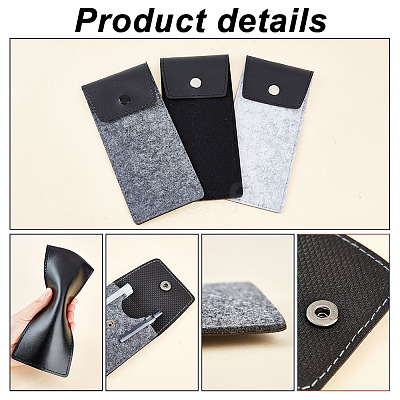3Pcs 3 Colors PU Imitation Leather & Felt Slip-in Glasses Cases AJEW-PH0004-72-1
