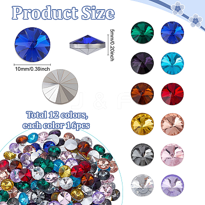 192Pcs 12 Colors Diamond Glass Rhinestone Cabochons RGLA-PH0001-21-1