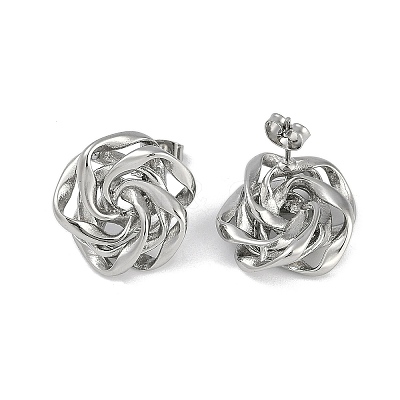 304 Stainless Steel Rose Stud Earrings EJEW-Z075-08P-1