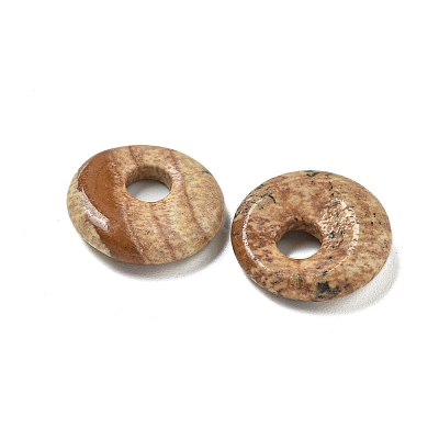 Natural Picture Jasper Donut/Pi Disc Charms G-G142-02F-1