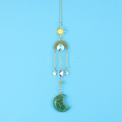Green Aventurine Moon Sun Catcher Hanging Ornaments HJEW-PW0002-11I-1