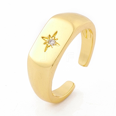 Clear Cubic Zirconia Star Signet Open Cuff Ring RJEW-I083-08G-1