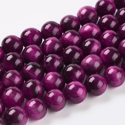 Natural Magenta Tiger Eye Beads Strands G-C076-8mm-1C-1