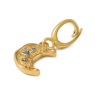 Christmas Brass Rhinestone Moon Pendant Decorations KK-H498-01G-08-1
