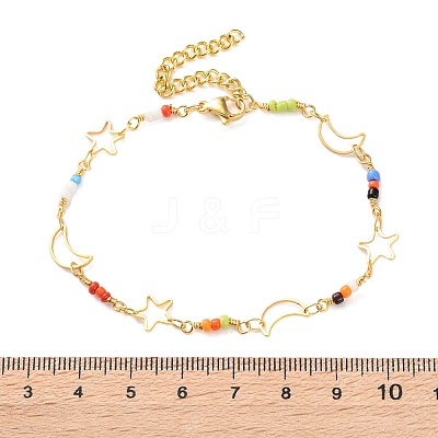 Star & Moon Brass Link Bracelets for Woman BJEW-S157-01G-1