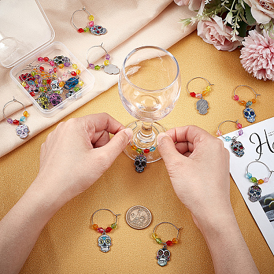 Alloy Enamel Sugar Skull Wine Glass Charms AJEW-PH01534-1