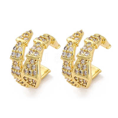 Rack Plating Brass Micro Pave Clear Cubic Zirconia Cuff Earrings EJEW-H147-12G-1