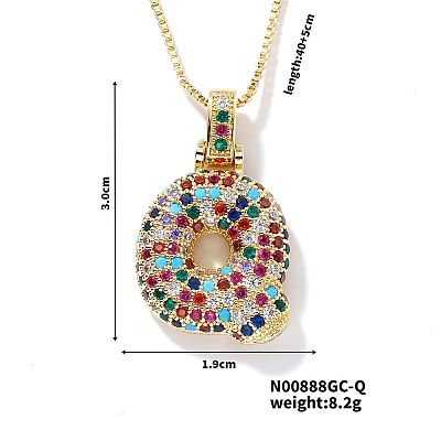 Brass Pave Colorful Cubic Zirconia Letter Pendant Box Chain Necklaces NU0575-17-1