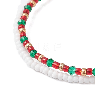 3Pcs Christmas Glass Seed Beads & Glass Beads Multi-layered Bracelets BJEW-MZ00240-1