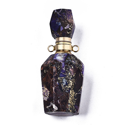 Assembled Synthetic Pyrite and Imperial Jasper Openable Perfume Bottle Pendants G-R481-15D-1