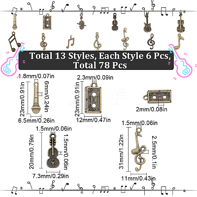 78Pcs 13 Styles Tibetan Style Alloy Pendants FIND-SC0006-81-1
