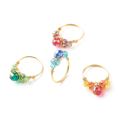 Electroplate Faceted Glass Beads Finger Rings X1-RJEW-TA00014-1