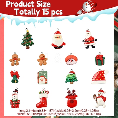 15Pcs 15 Styles Christmas Theme Opaque Resin Pendants RESI-YW0001-90-1