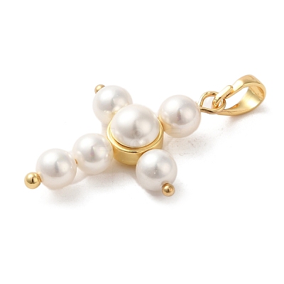 Rack Plating Brass & Acrylic Pearl Pendants KK-G488-04G-1