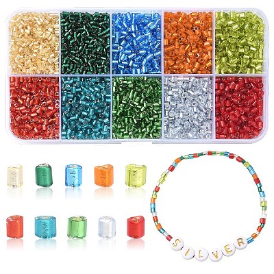 4000Pcs 10 Colors 8/0 Glass Bugle Beads SEED-YW0002-69-1